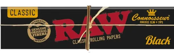 RAW KS Papers Black Connoiseur | 32 King Size Blättchen + Tips