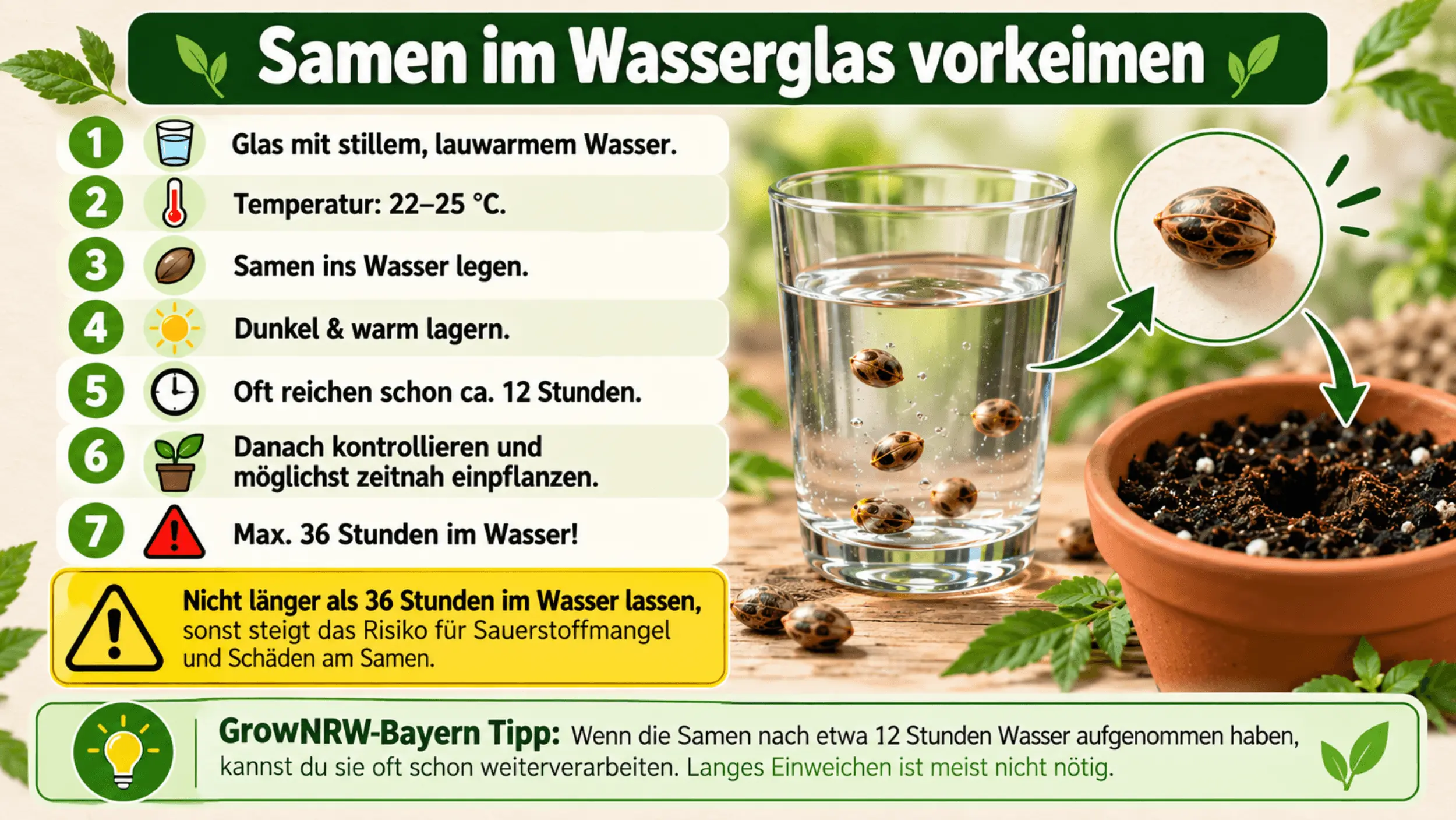 Cannabissamen im Wasserglas vorkeimen lassen