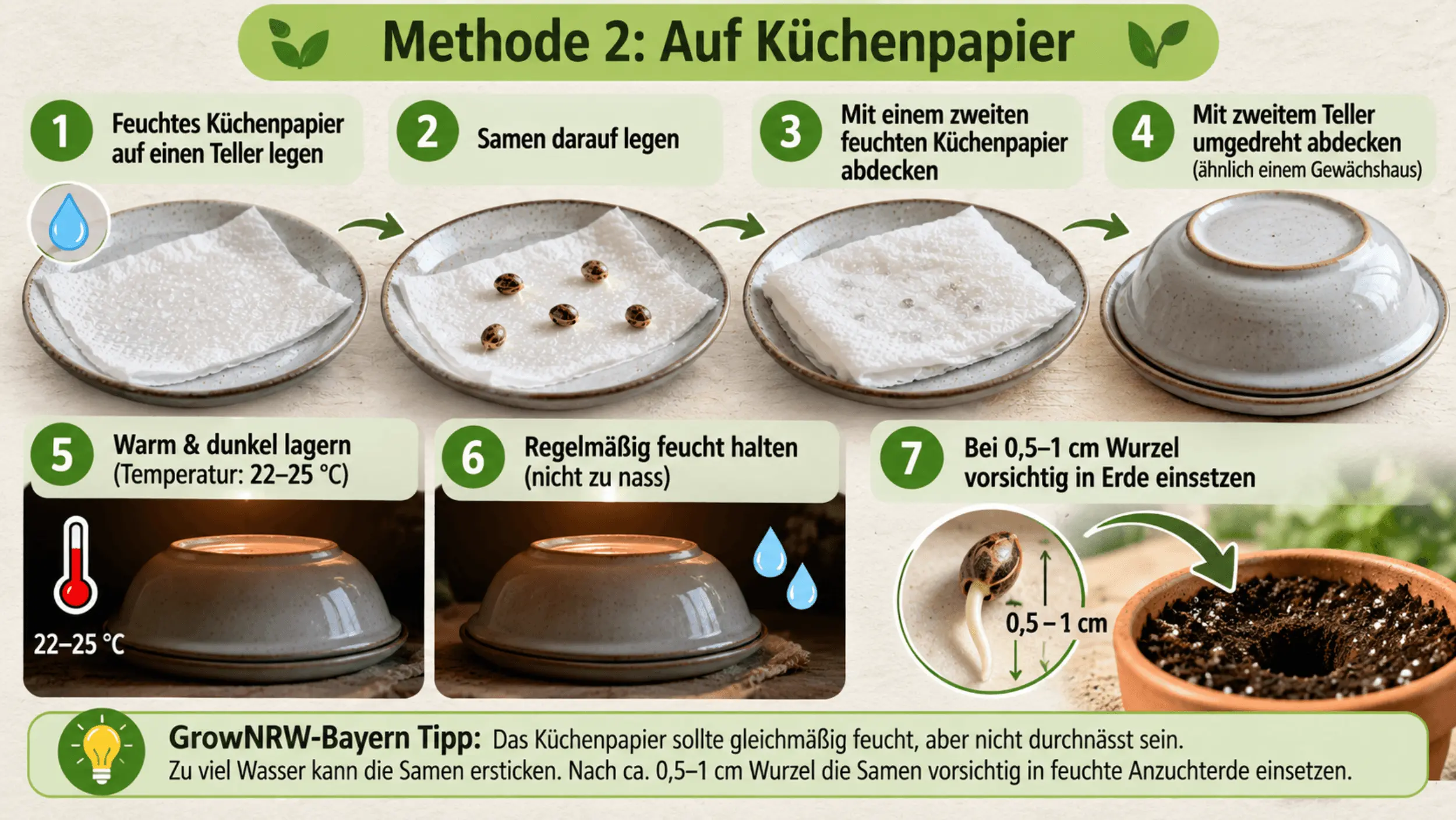 Methode 2 Cannabissamen auf Küchenpapier keimen lassen