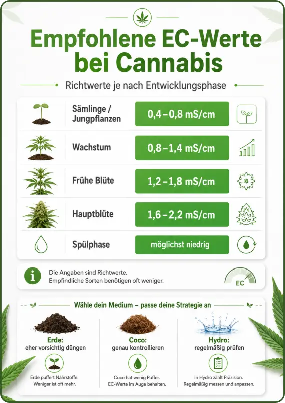 Empfohlene EC-Werte bei Cannabis nach Entwicklungsphase