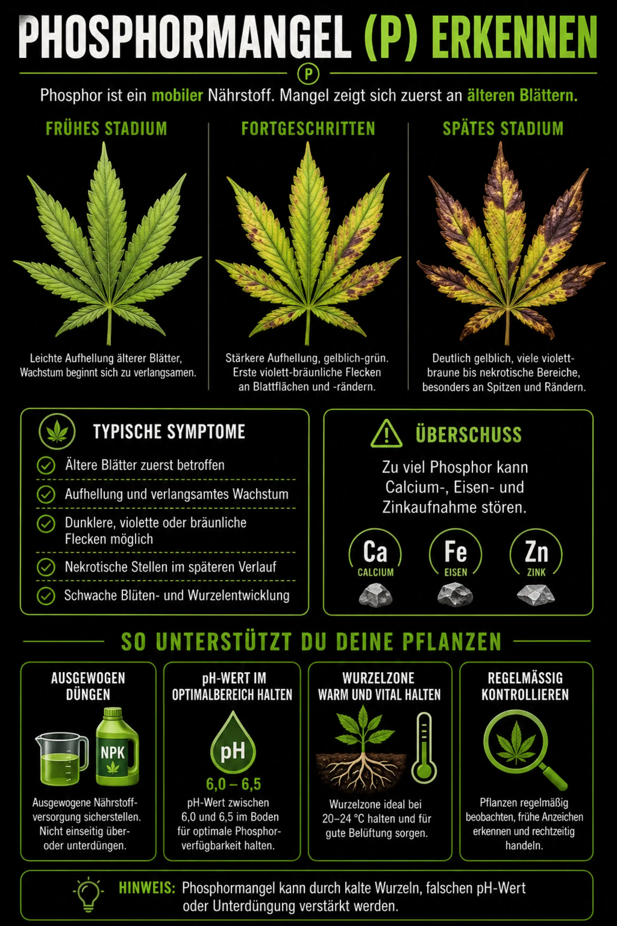 Phosphormangel bei Cannabis erkennen und beheben